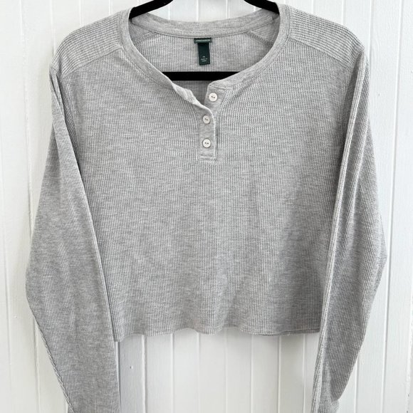 Wild Fable Waffle Cropped Quarter Button Down Long Sleeve Size XL - Picture 2 of 5